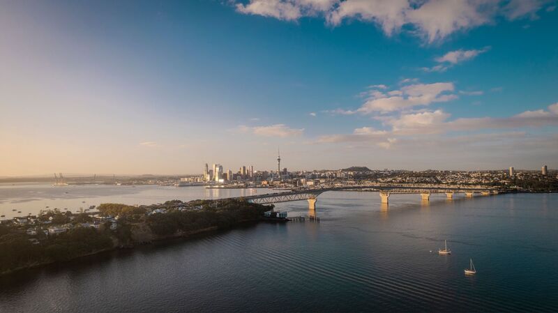 Auckland CBD skyline and high-rise towers, downtown Auckland business district